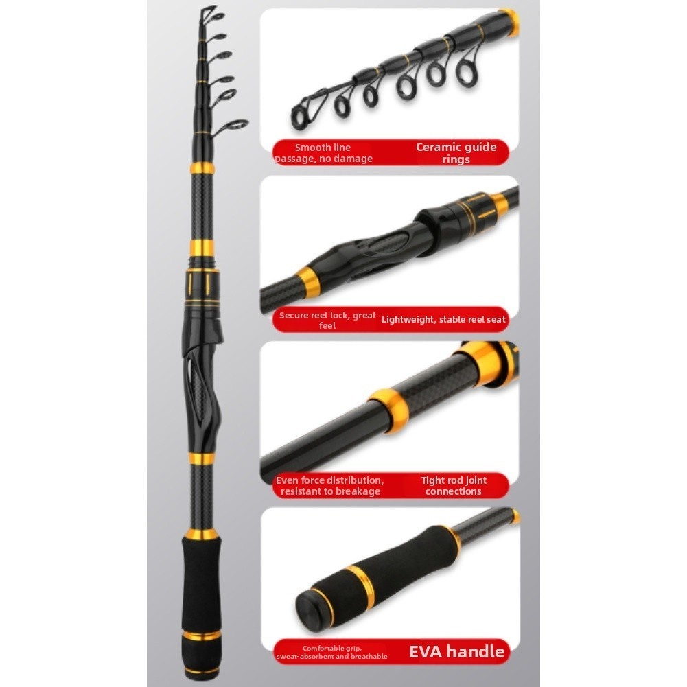 Lightweight Carbon Telescopic Fishing Rod 43cm for Sea and Boat Fishing