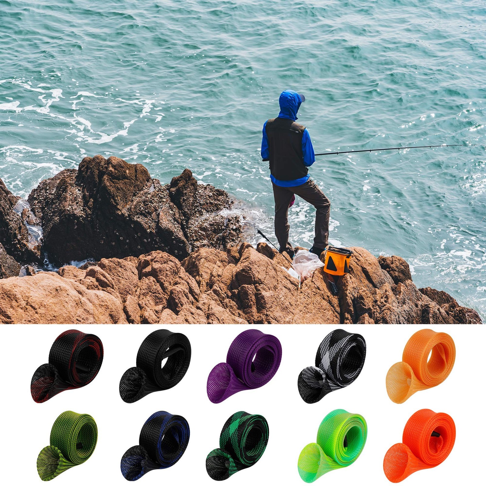 10Pcs Rod Sock Fishing Rod Sleeve Cover Protector Gloves Tools. Flat or Point…