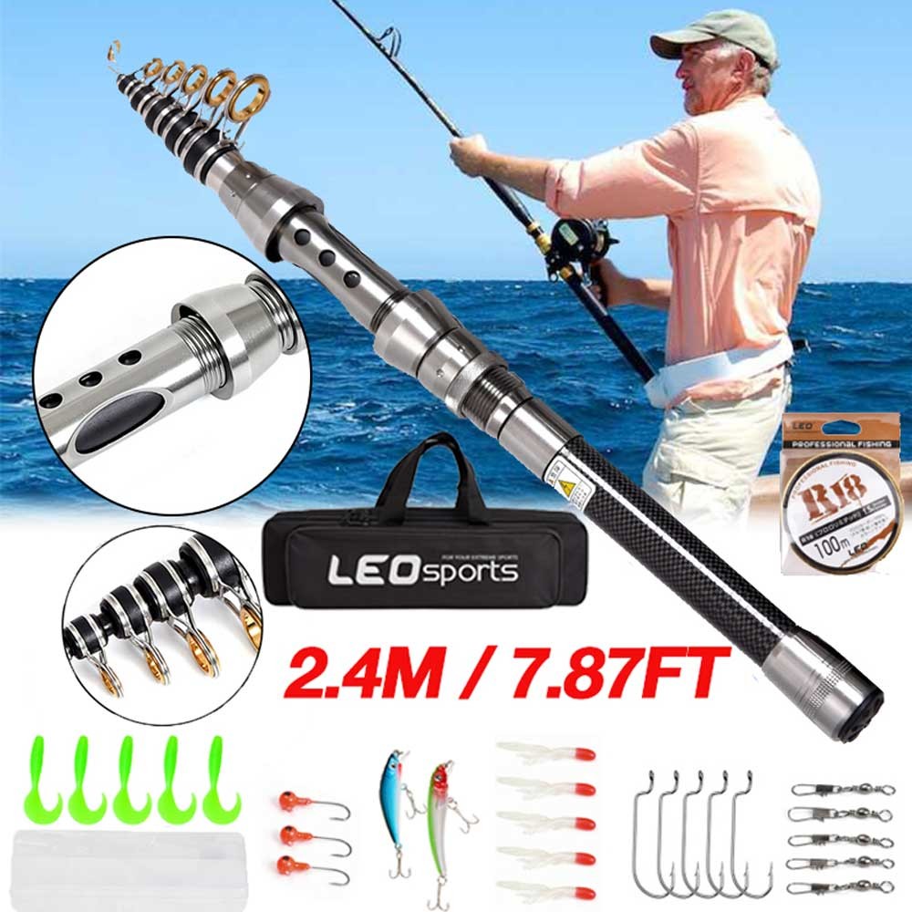 Telescopic Fishing Rod and Reel Combo Full Kit Carbon Fiber Rod Pole W/Line&Bag