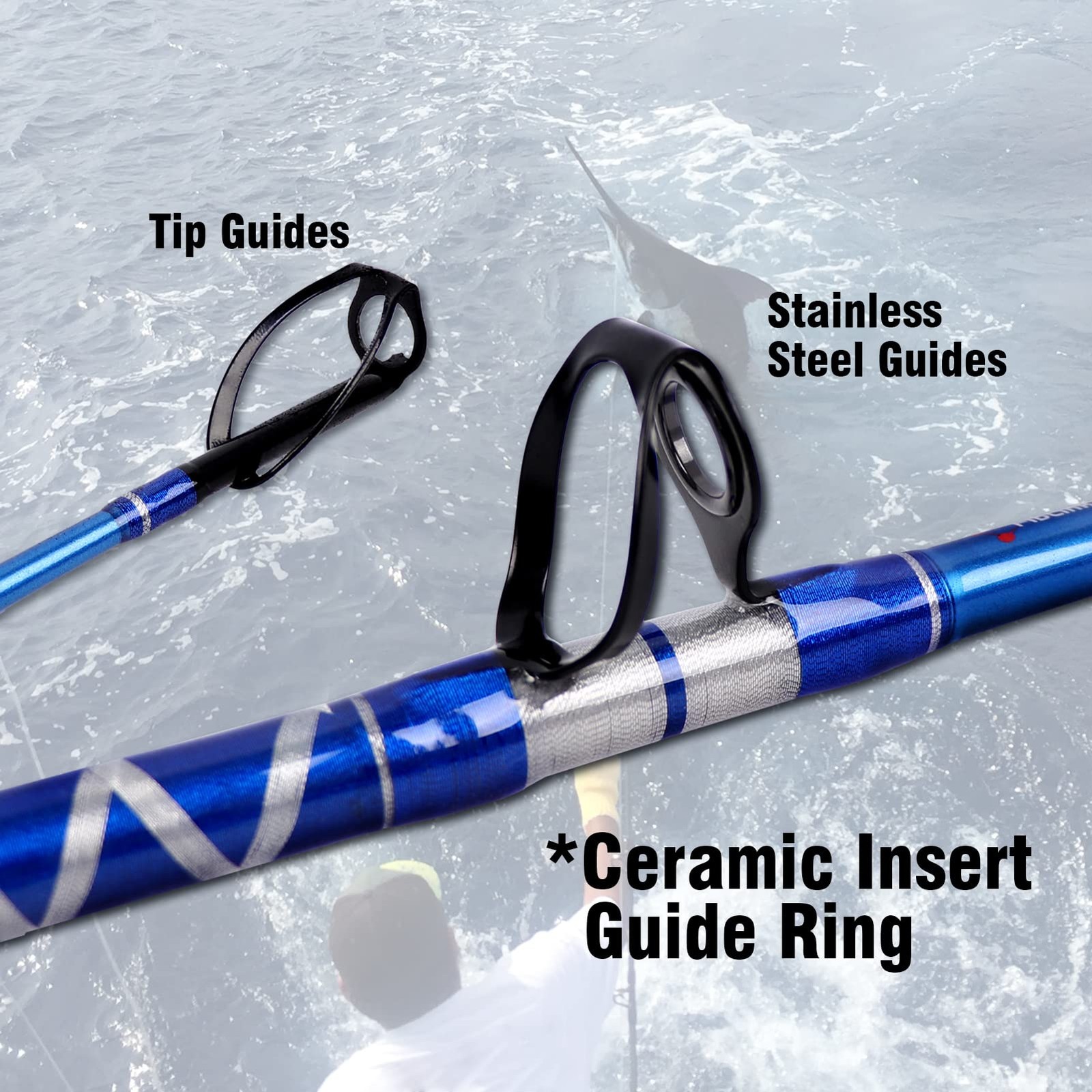 Fiblink Bent Butt Fishing Rod 2-Piece Saltwater 5’6″- 50-80lbs, silver