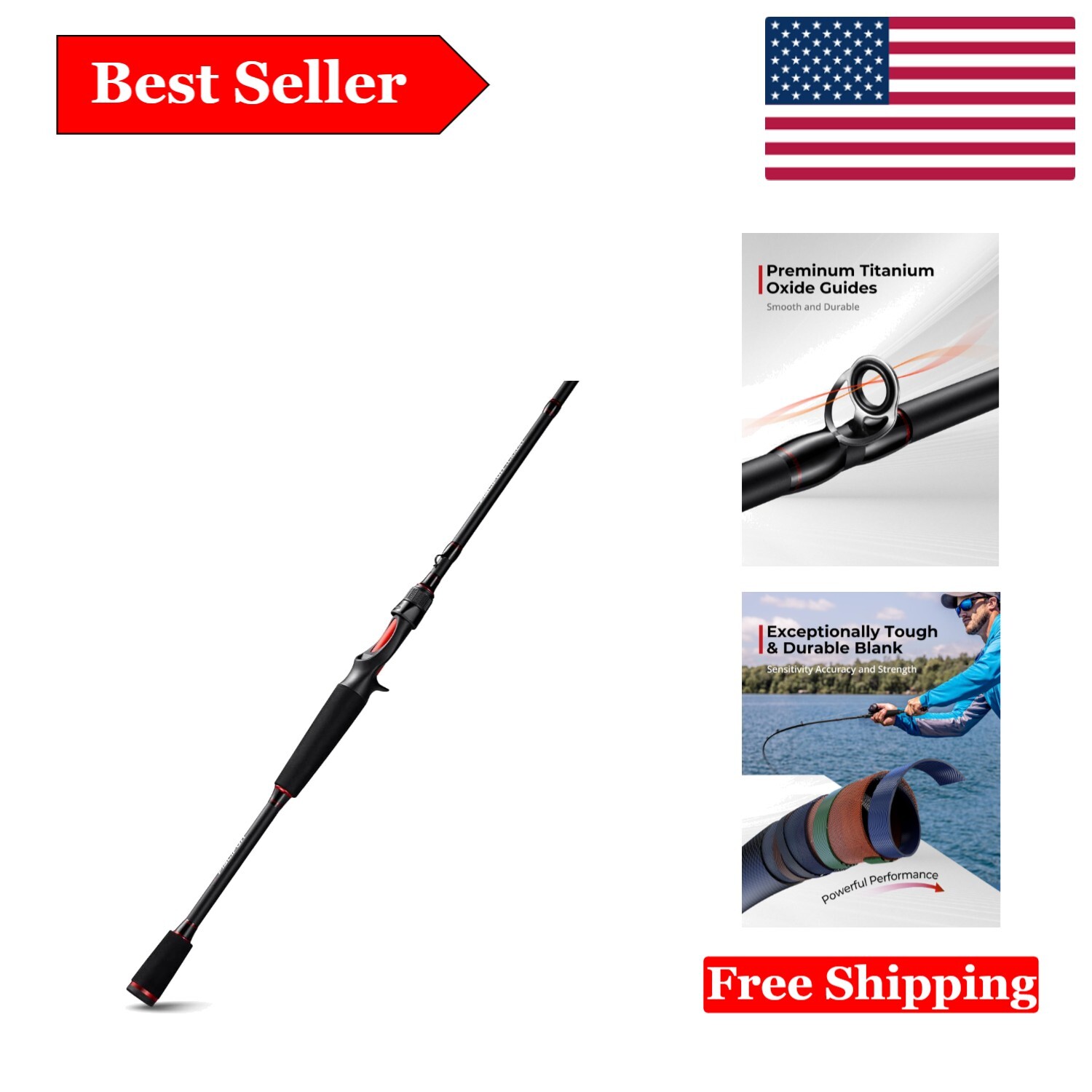 Torrent Fishing Rod – IM6 Carbon Baitcaster & Spinning, 7’3″ Medium Heavy, Se…