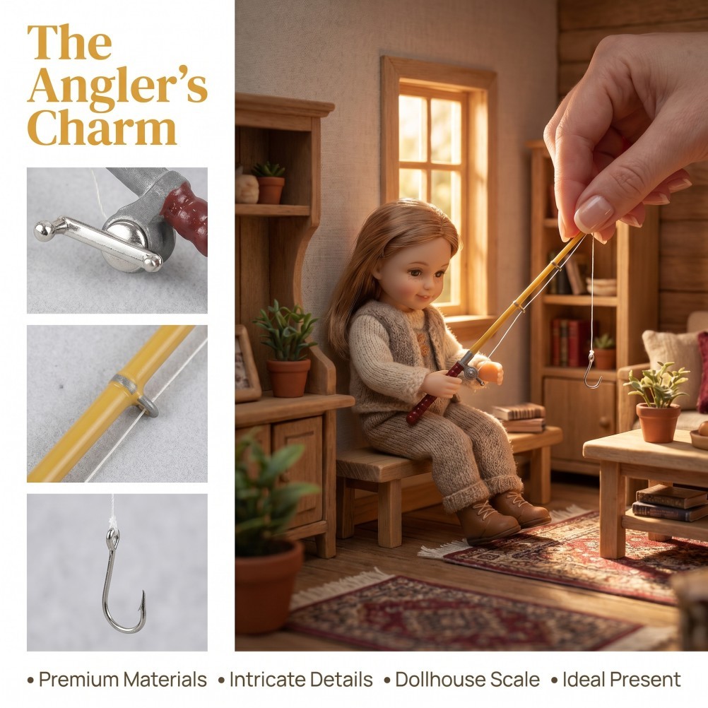Miniature Small Fishing Pole Model Alloy Fishing Rod for Mini House Decor