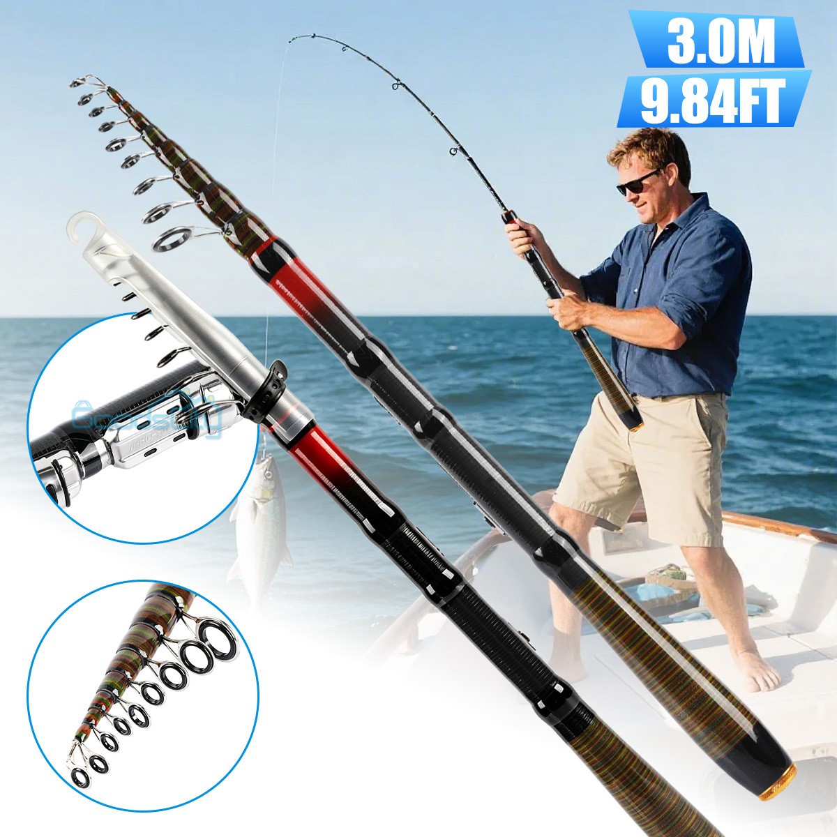 Heavy Duty Carbon Fiber Telescopic Fishing Rod Pole Sea Saltwater Freshwater