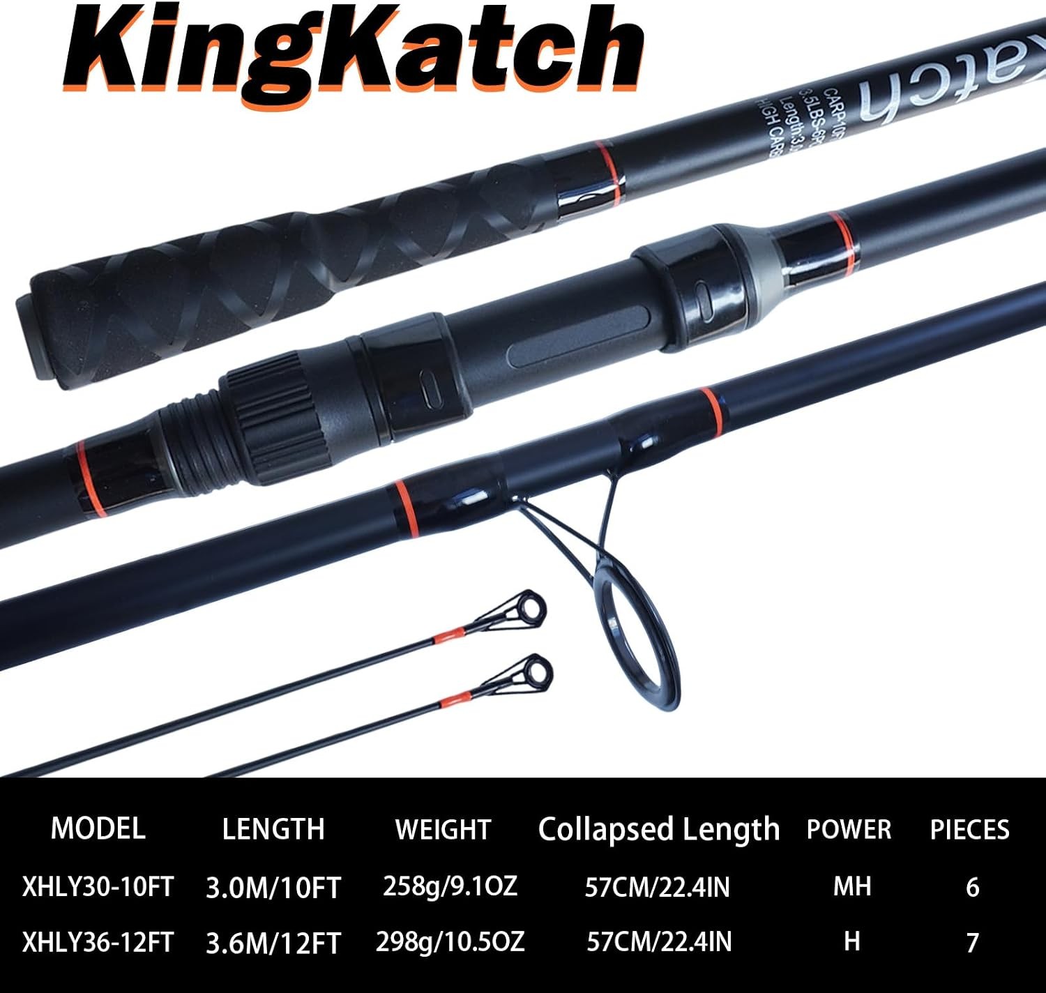 Surf Fishing Rod 9’/10’/11’/12′ Carbon Fiber Graphite Spinning Rod 3-Piece