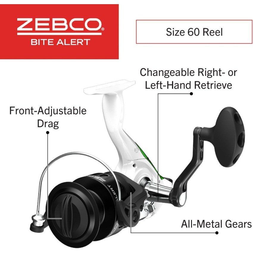 Zebco Bite Alert Spinning Reel and 2-Piece Fishing Rod Combo Y