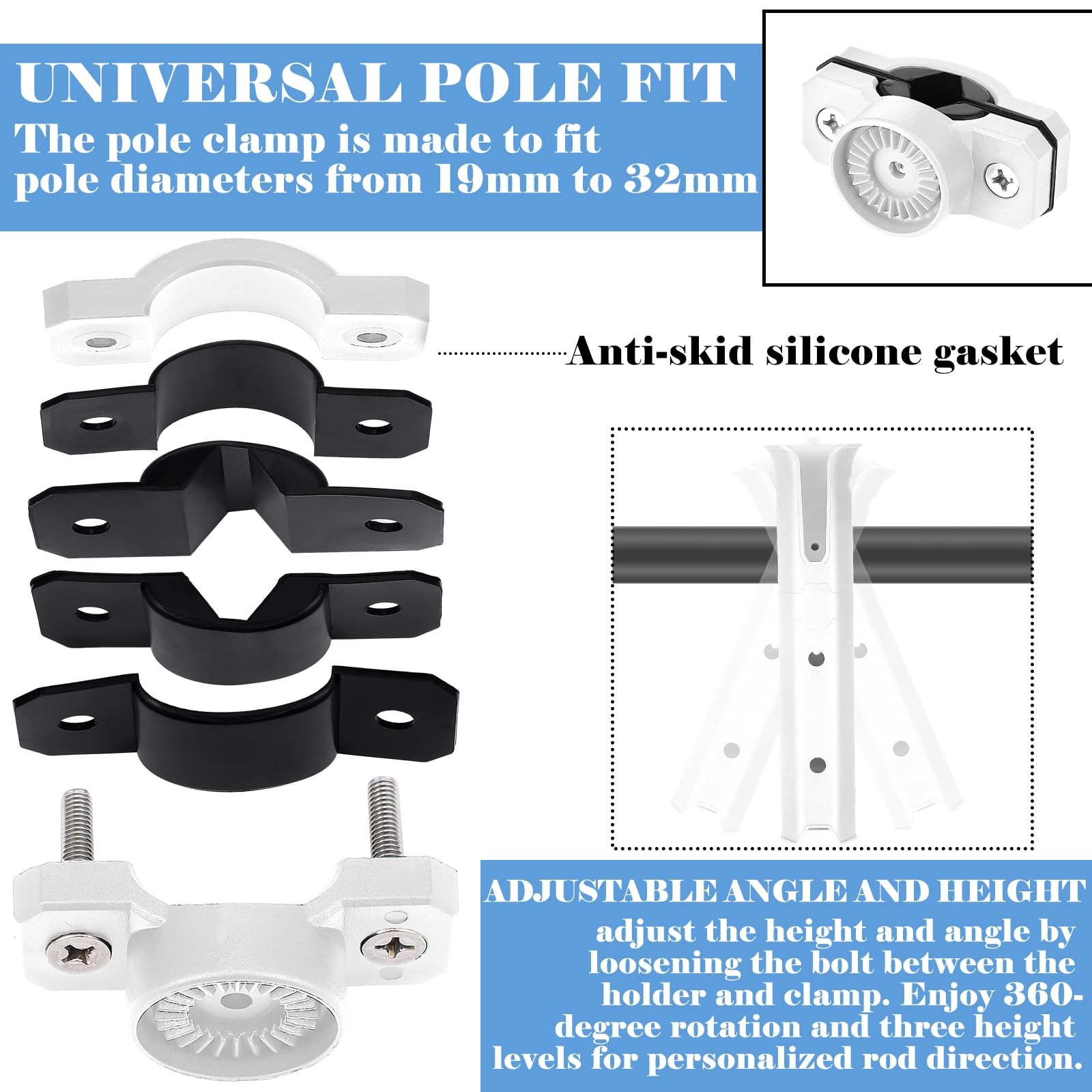 Seenelling 2 Pcs Pole Mount Fishing Rod Holders Bike Rack Clamp Rotatable Kayak