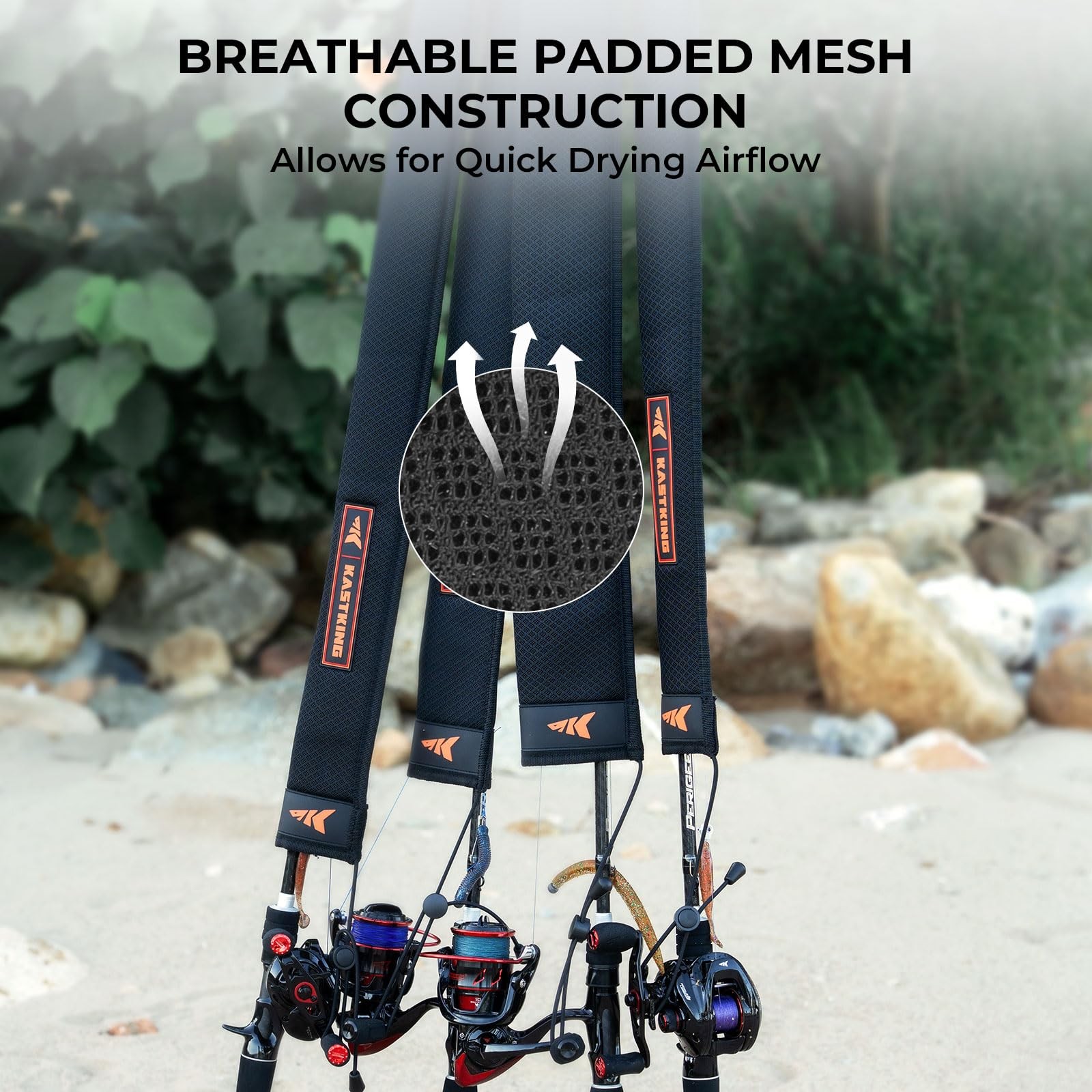 KastKing MeshGuard Rod Socks, Thick Padded Mesh Fishing Black 4 Pcs