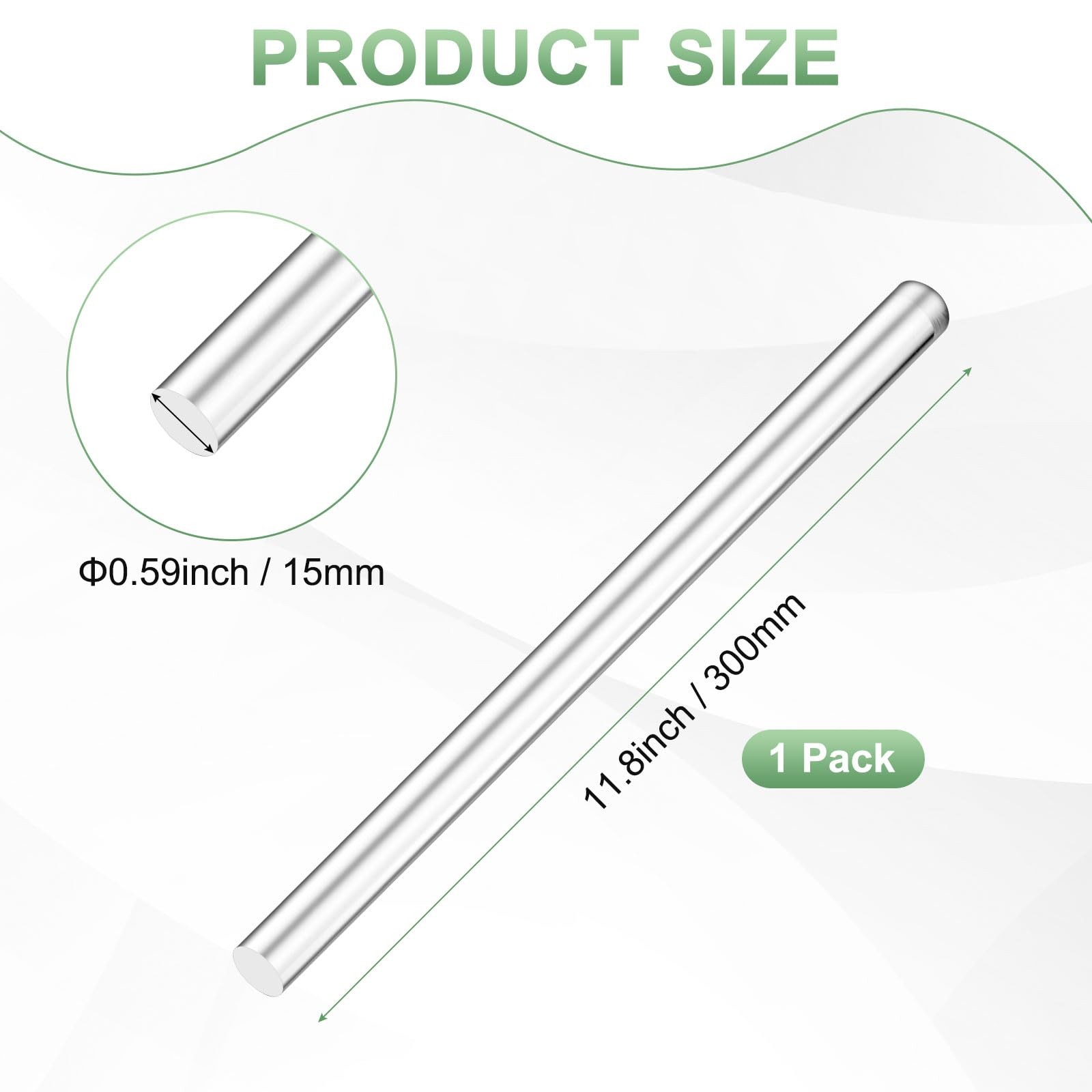 1 PCS Clear Acrylic Round Dowel Rods 11.8×0.59 Inch / 300×15 mm DIY Craft