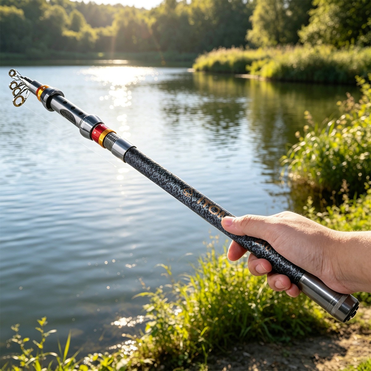 Carbon Fiber Telescopic Fishing Rod Sea Saltwater Freshwater Spinning Pole Brown