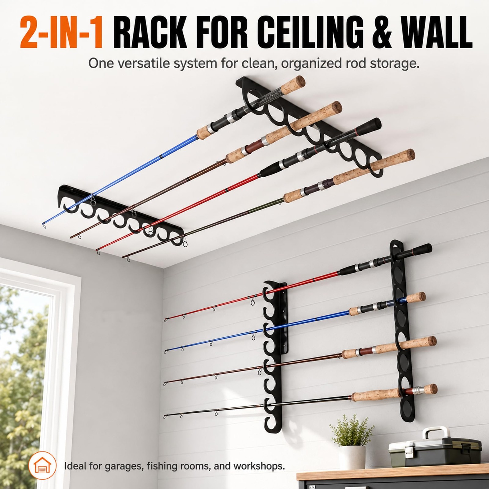 16 inches (D) x 2 (W) x 2 (H), Black- fishing rod hook-16