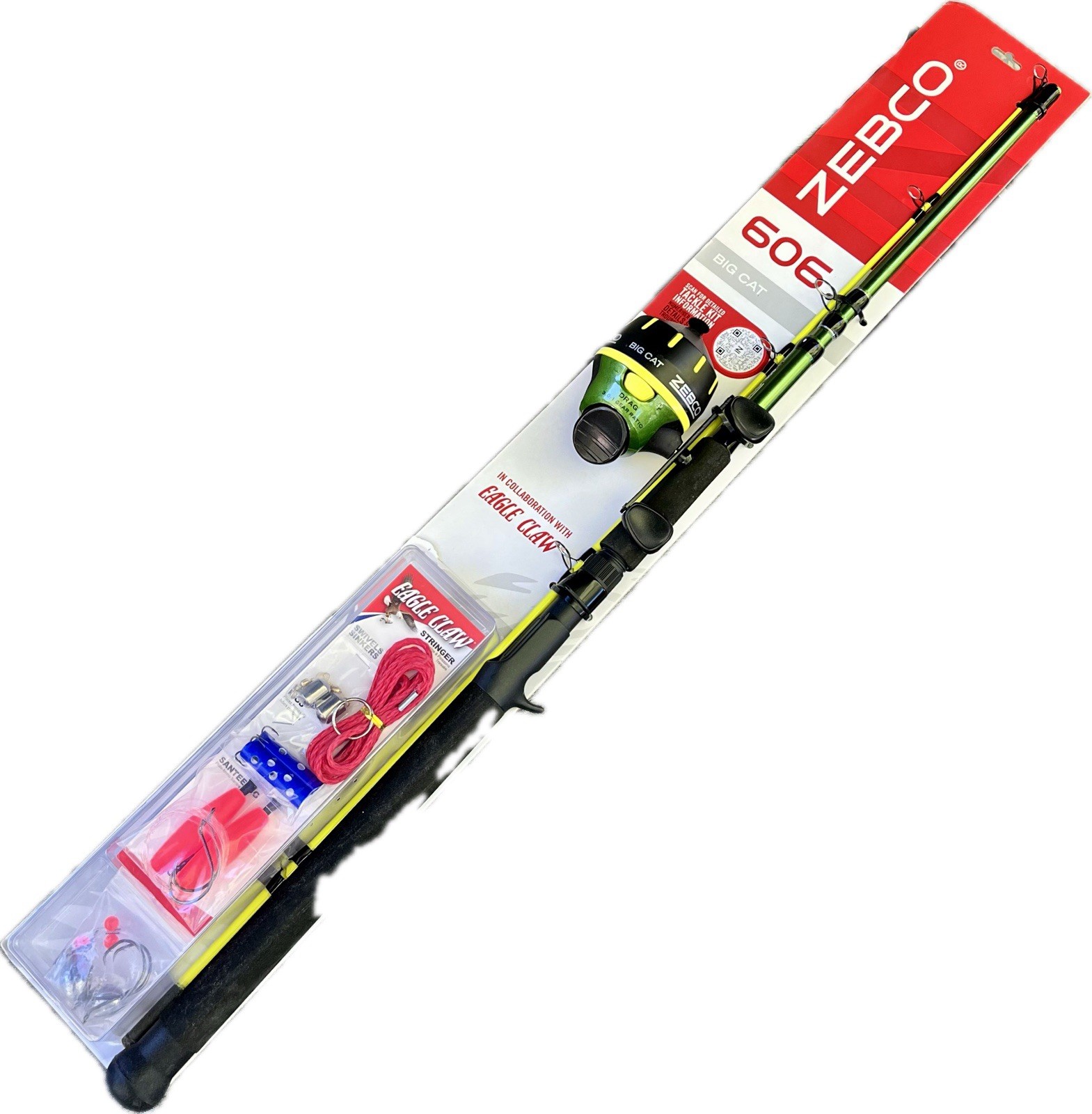 ZEBCO 606 BIG CAT SPINCAST COMBO 7′ 2 pc with Tackle Kit 20 lb test line