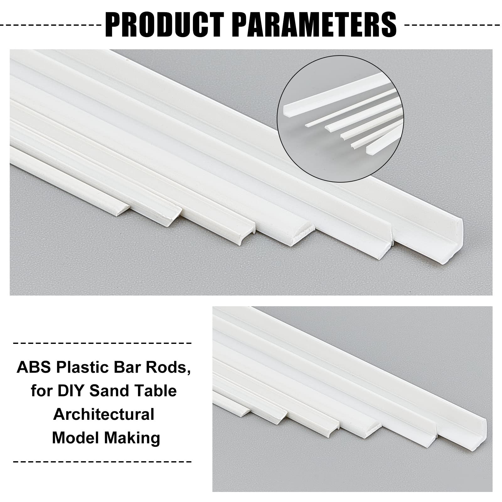 40 PCS White ABS Plastic Rods, 6 Styles, L-Shaped, I-Shaped, Half-Round Tube