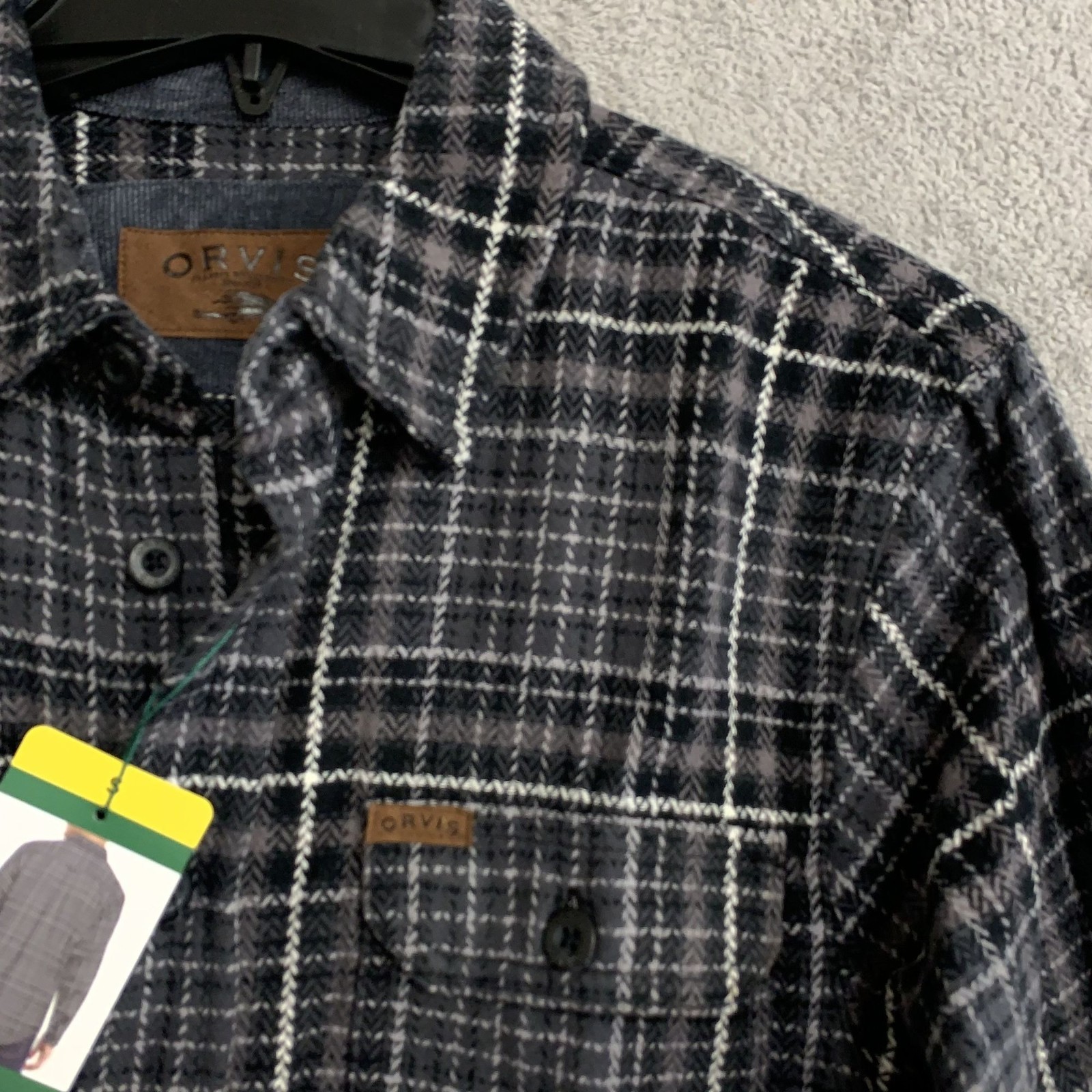 Orvis Men’s S Classic Plaid Beefy Flannel Shirt S Black & Gray 100% Cotton n1298