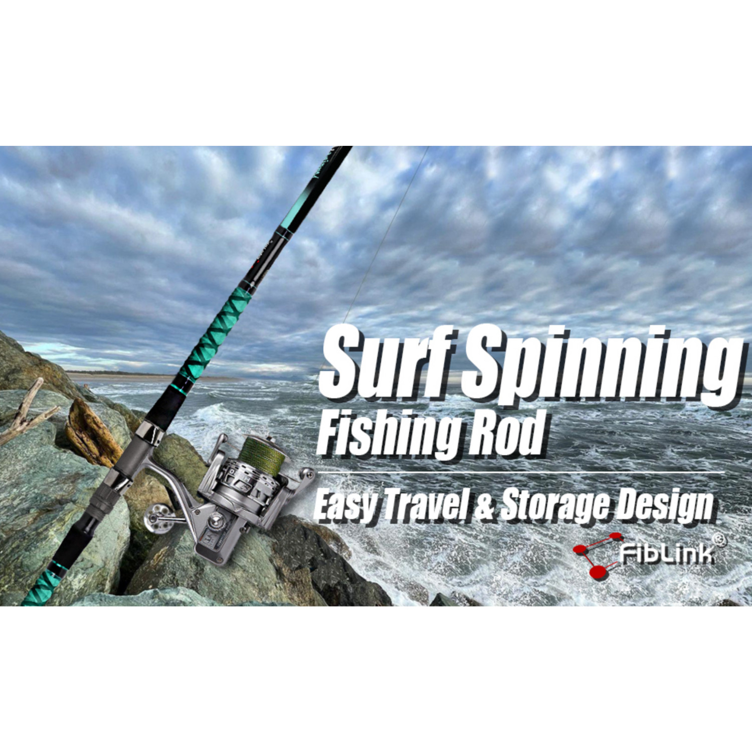 Fiblink 9FT Carbon Fiber Travel Surf Fishing Rod 4-Piece Spinning Saltwater