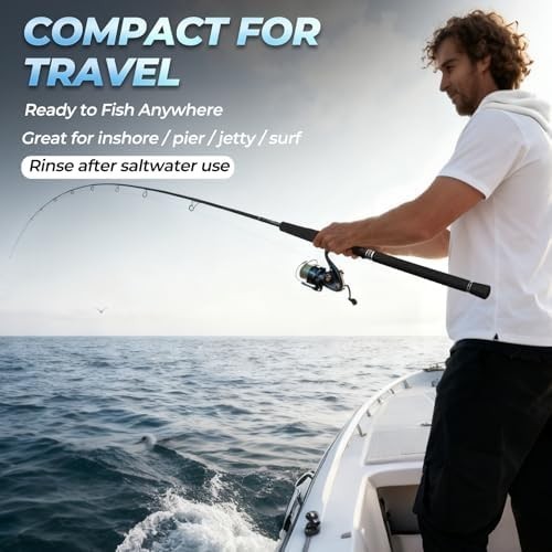 4-Piece Travel Spinning Fishing Rod, 4Piece-Spin-7’0″-H-MFast, black