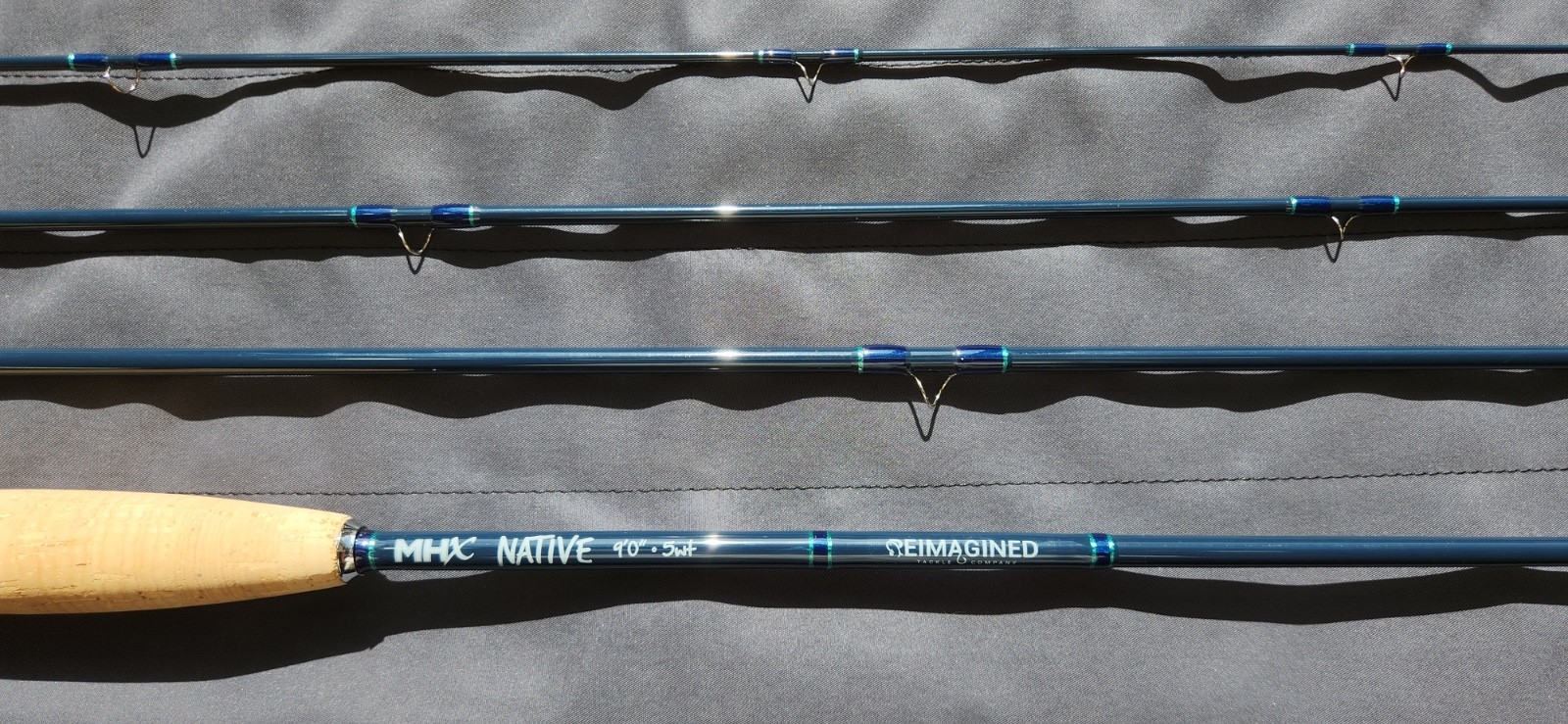 Custom 9ft 5wt fly rod deep blue MHX Native blank