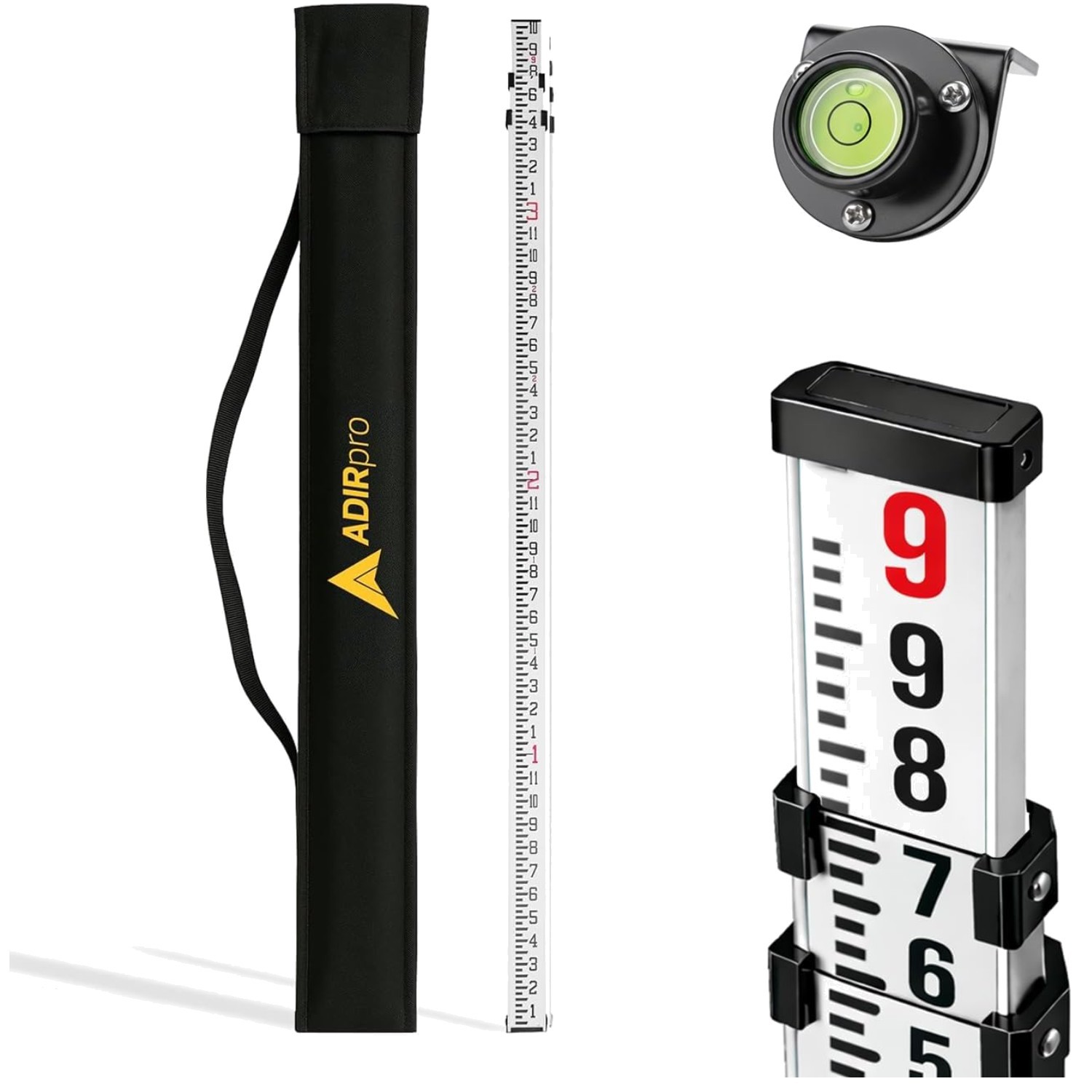 Dual-Sided 5-Section Leveling Rod with Locking Clamps