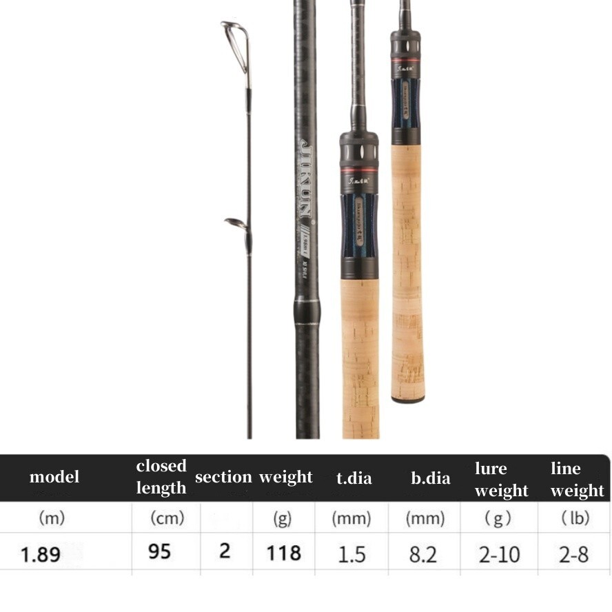 6.2FT Fishing Rods Spinning Casting Rod Carbon Fiber Rod Bass 2 Sections Fast