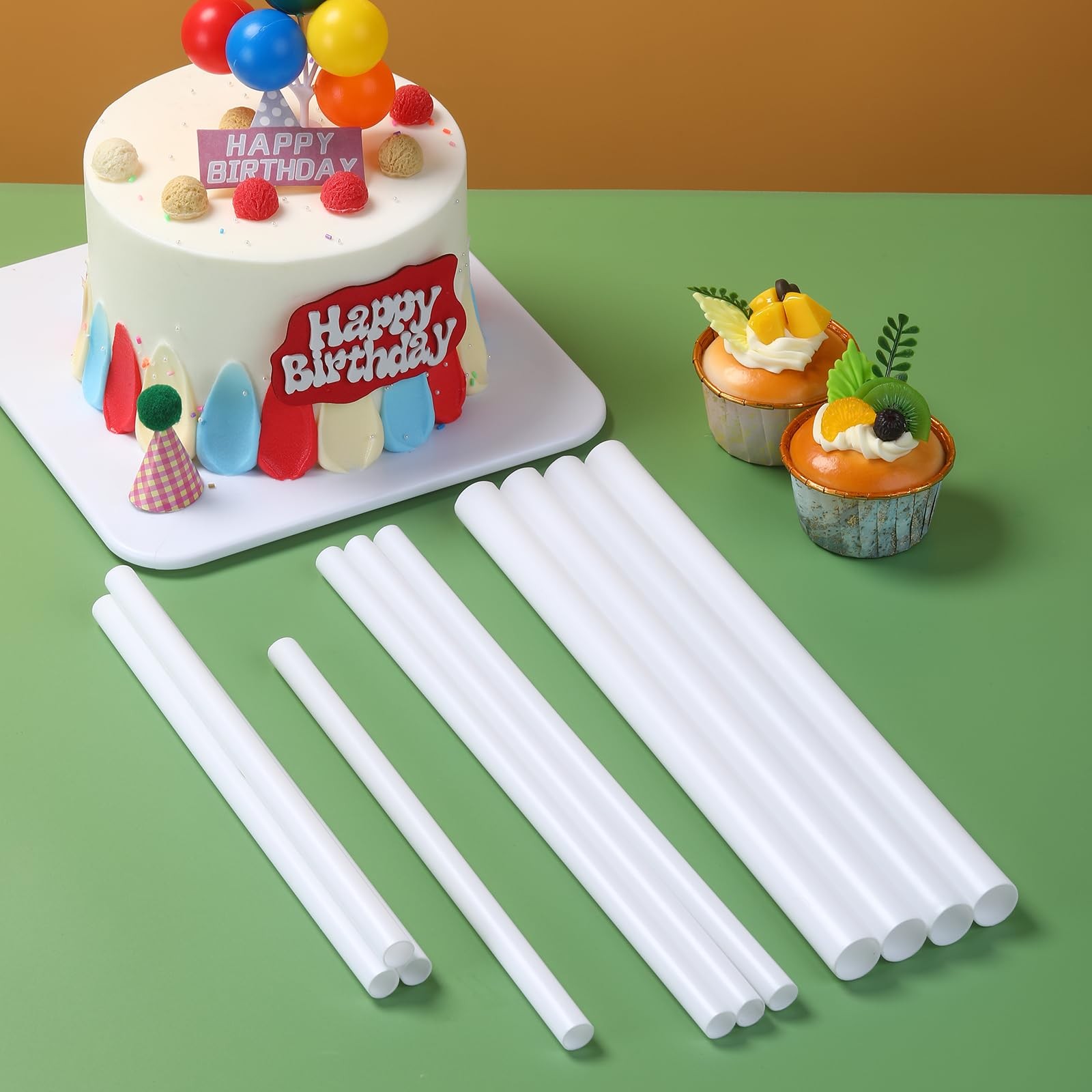 15 PCS White Plastic Cake Dowel Rods 11.81 Inch 0.47 Inch Diameter Tiered