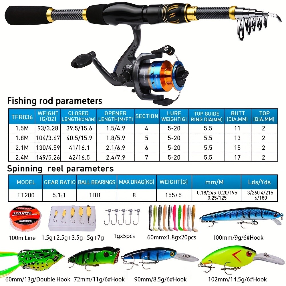 Lightweight Glass Steel Spinning Rod & Reel Combo Fishing Kit
