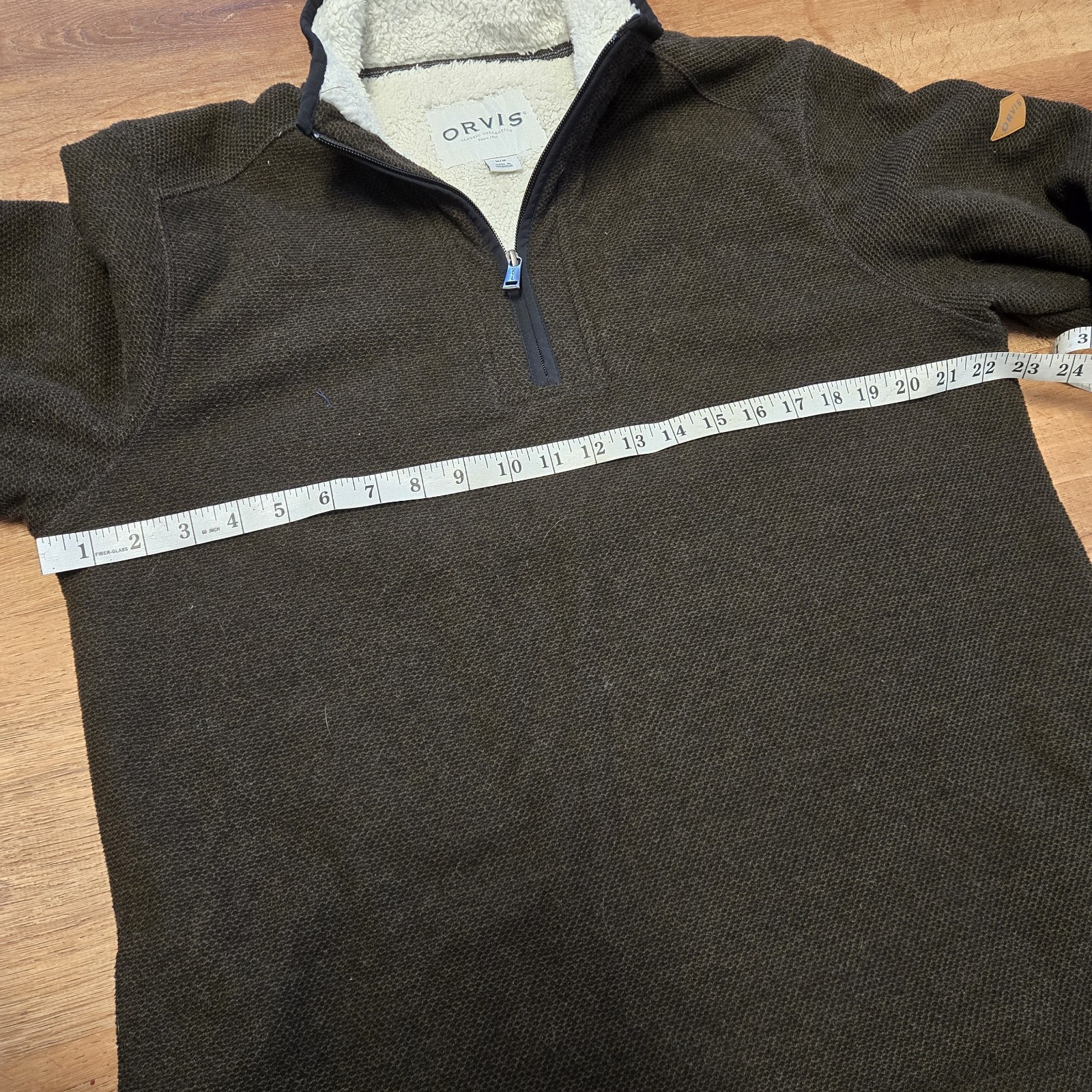 Orvis Men’s Dark Brown Quarter Zip-Up Sweater Sherpa Lined Medium