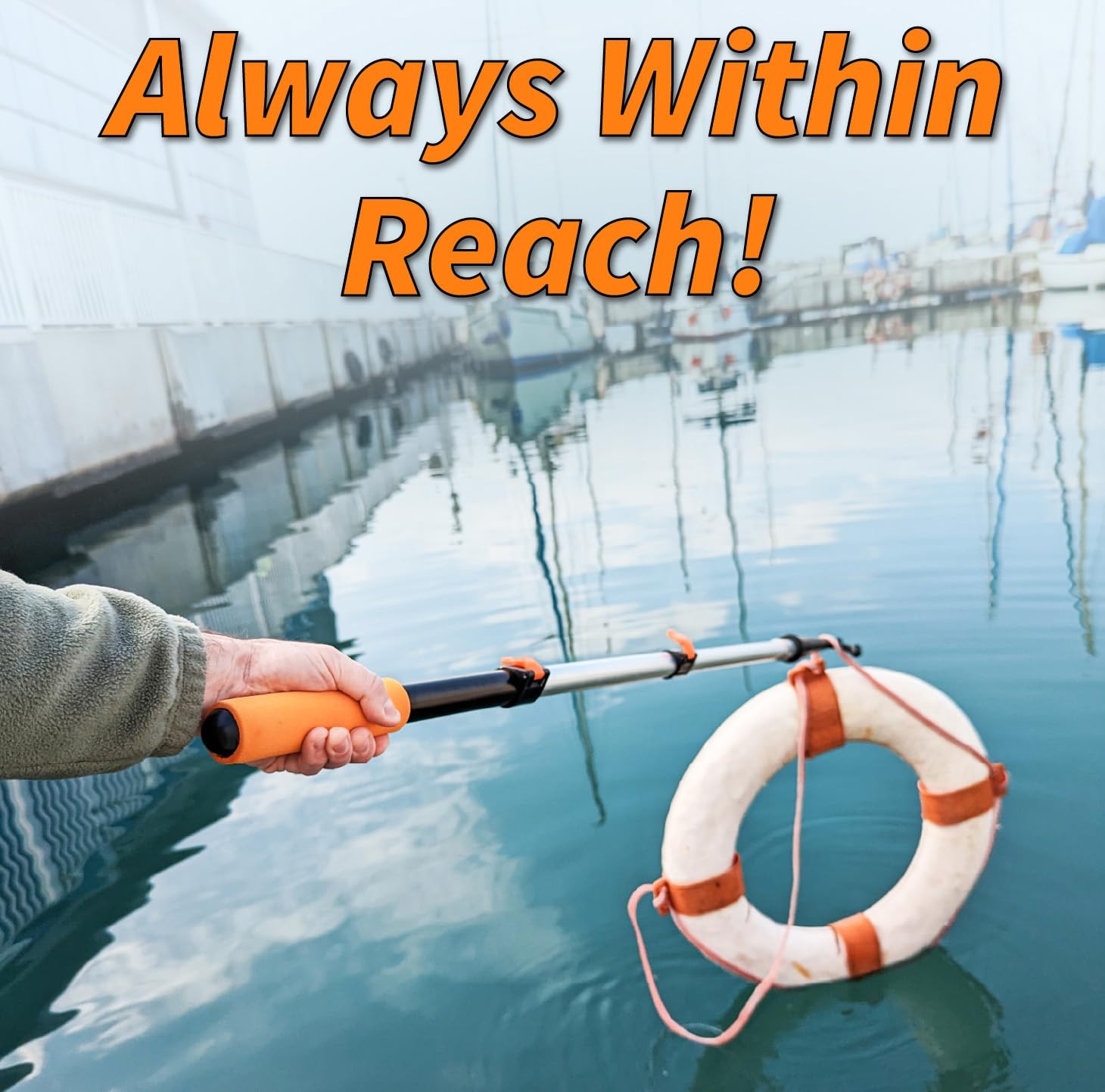 Telescoping Boat Hook Pole for Docking // 7-18 ft 18 feet, Black and Orange