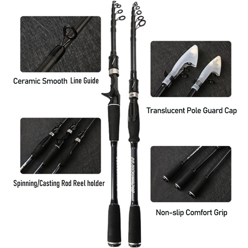 Carbon Fiber Telescopic Spinning Rod & Casting Rod Saltwater Pole 1.8-2.7M