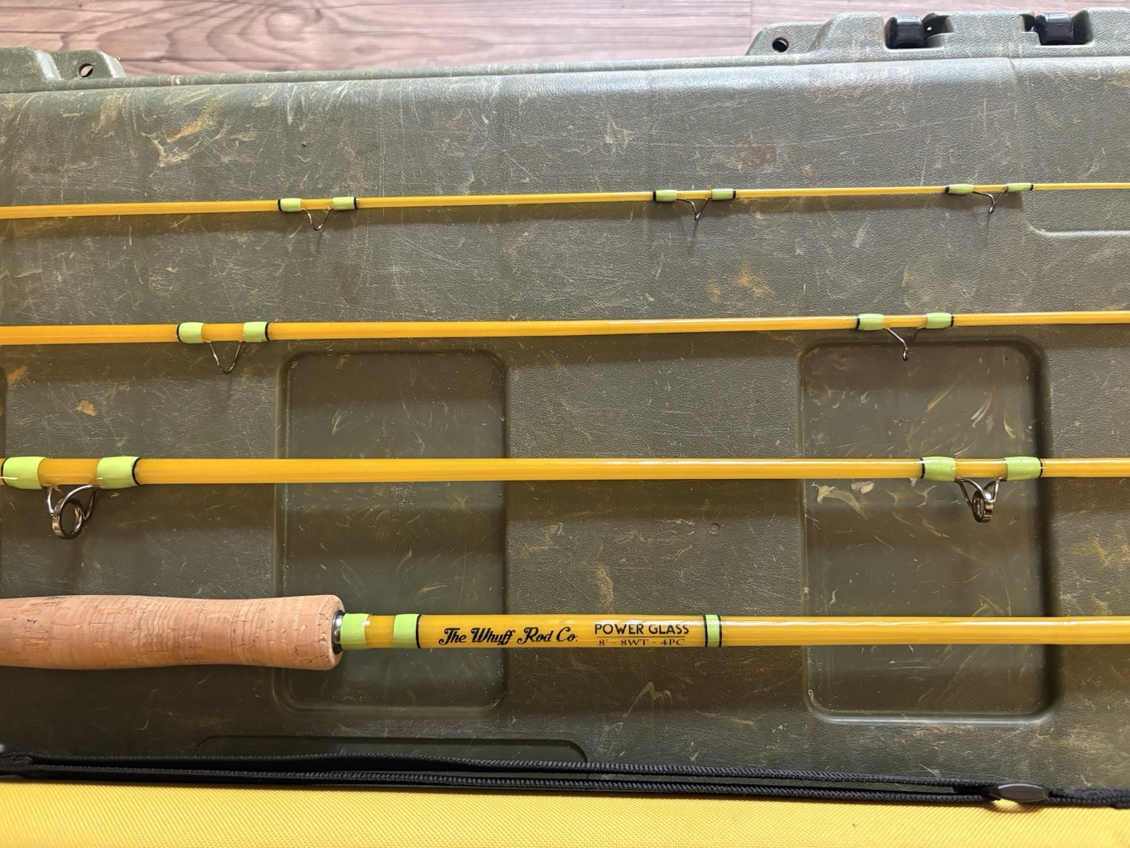 The Whuff Rod Co. Power Glass 8ft 8WT 4pc Fiberglass Fly Rod Yellow/Green