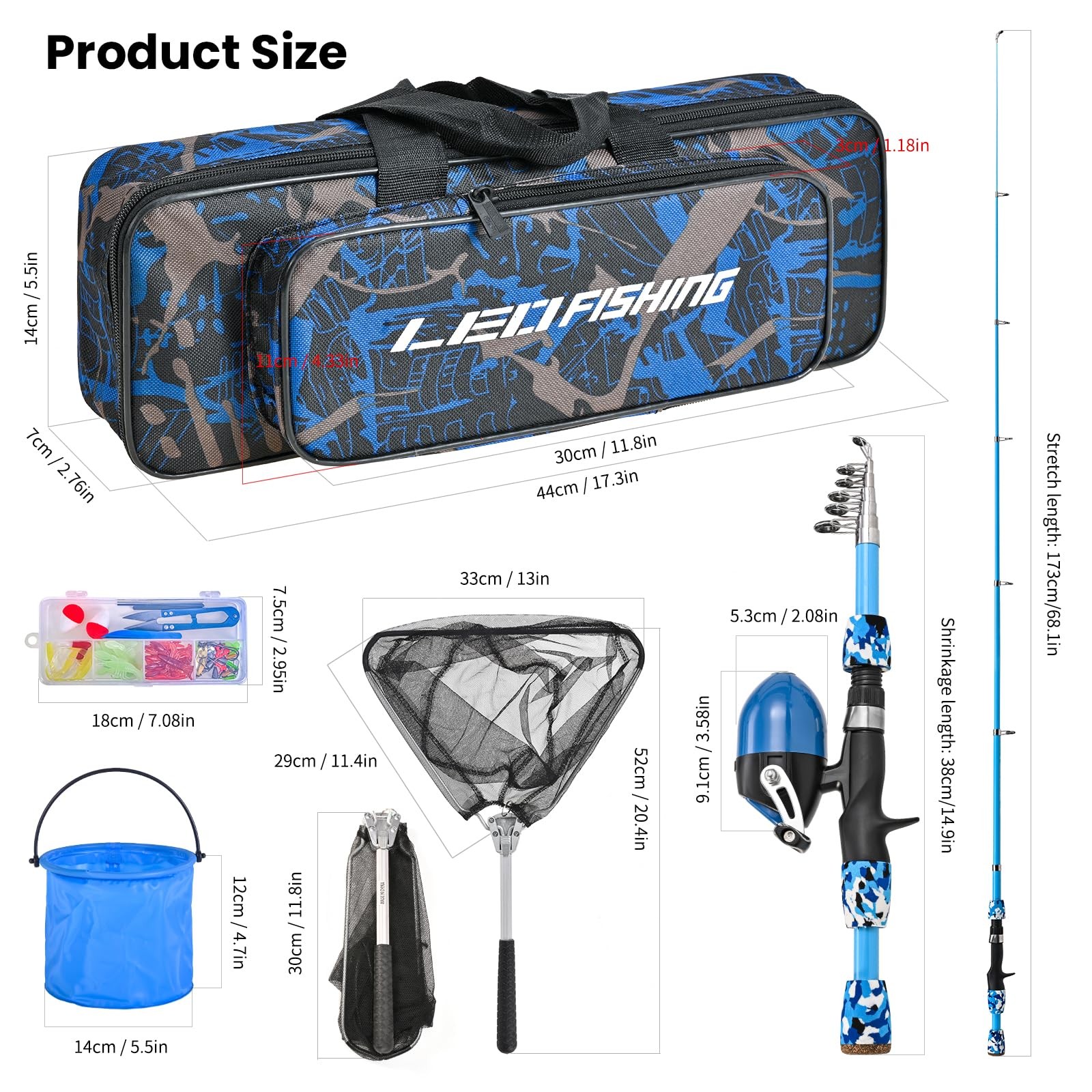 LEOFISHING 2 Set Kids Fishing Pole Kit, Portable Telescopic Rod & Reel Combo Tac