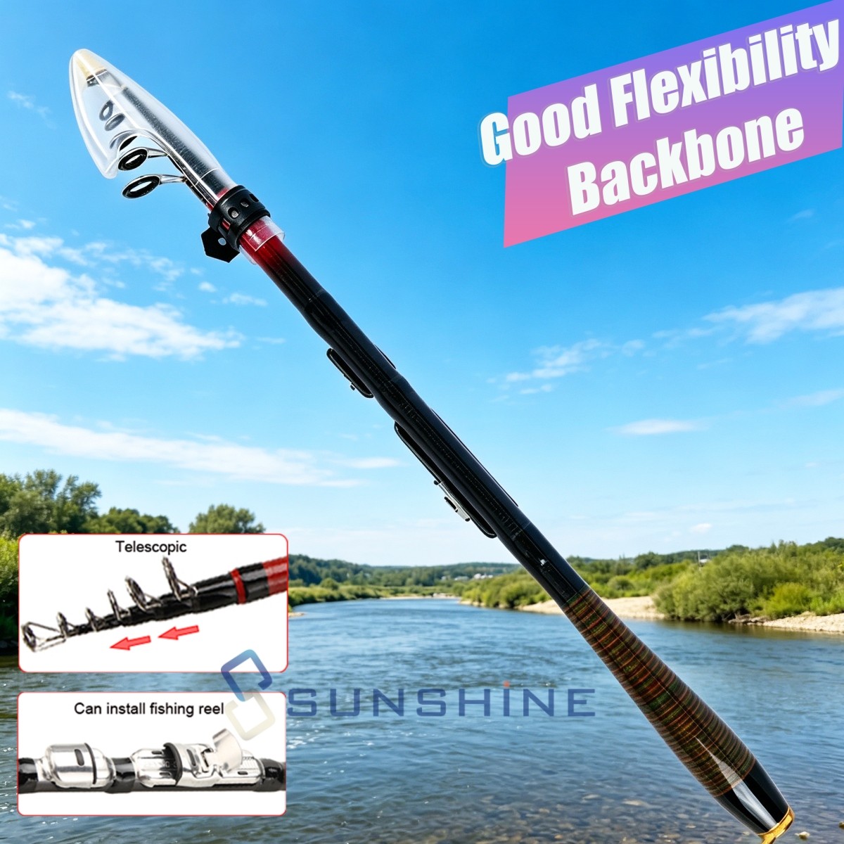 Carbon Fiber Telescopic Fishing Rod Portable Sea Spinning Pole 20-50LB Saltwater