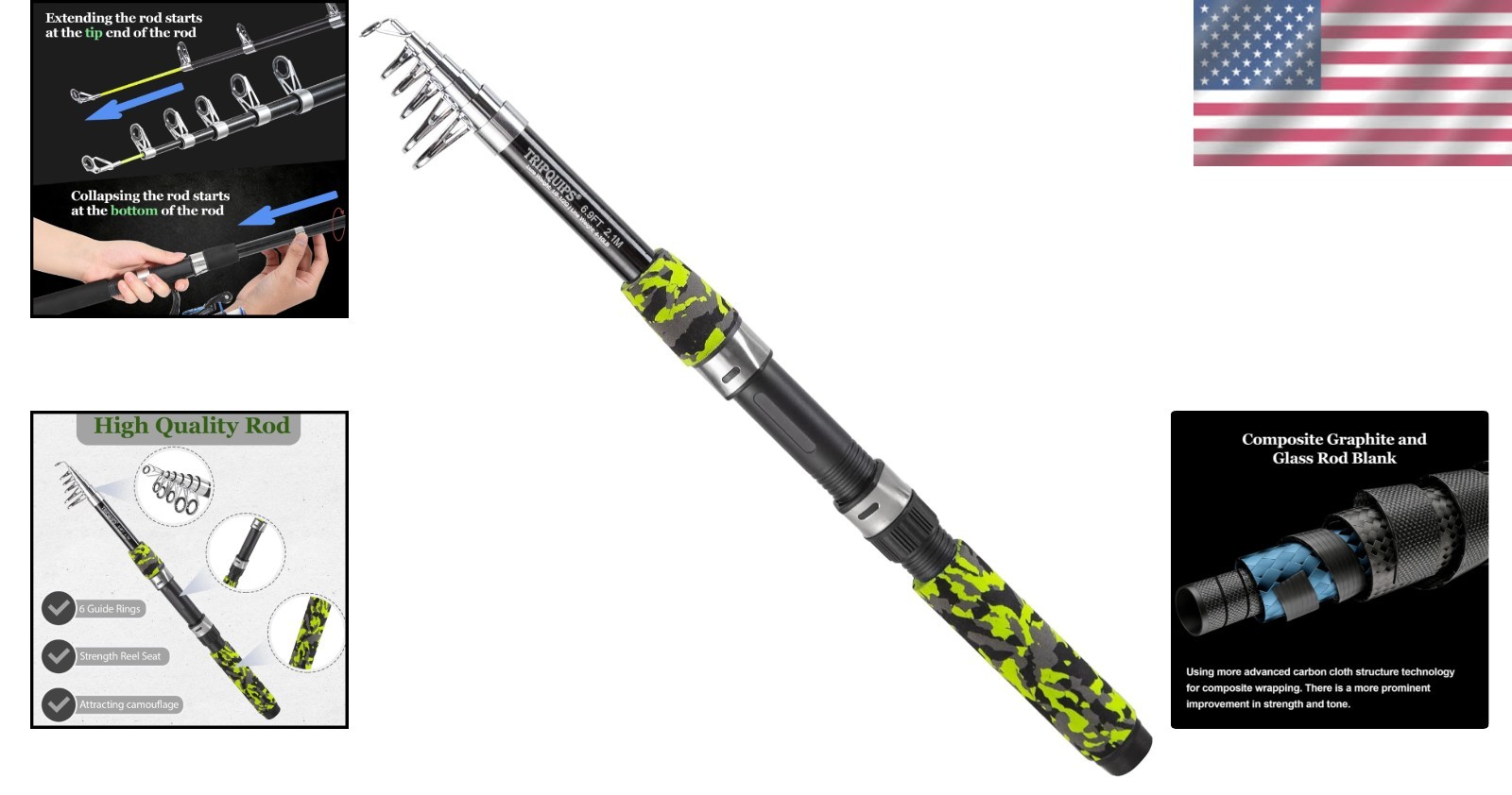 6.9FT Telescopic Fishing Pole – Ideal for Fresh and Saltwater Adventures