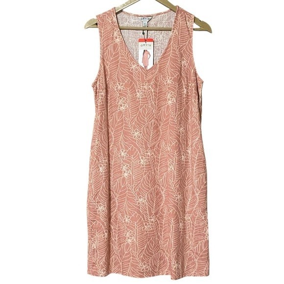 Orvis Dusty Red Linen Blend Floral Tank Dress M NWT VNeck Pocket Sleeveless Knee