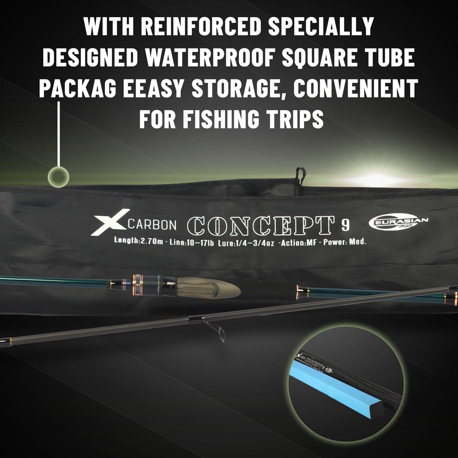 9Ft 2pc Medium Graphite Bass Spinning Fishing Rod Toray Carbon Fast Action