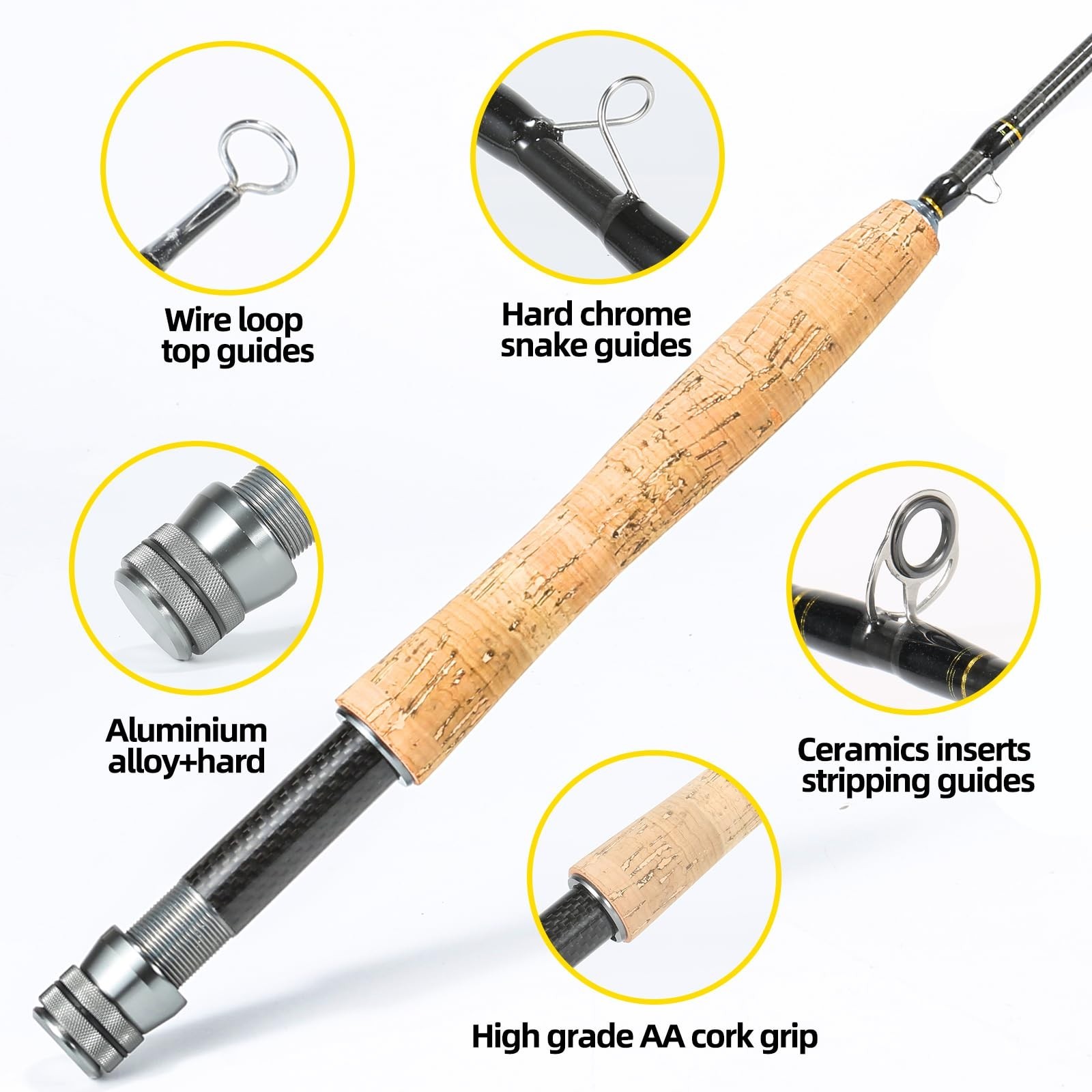 Portable Carbon Fiber Fly Fishing Rod 4 Pieces, Lightweight Fast Action 6’8″ 2-3