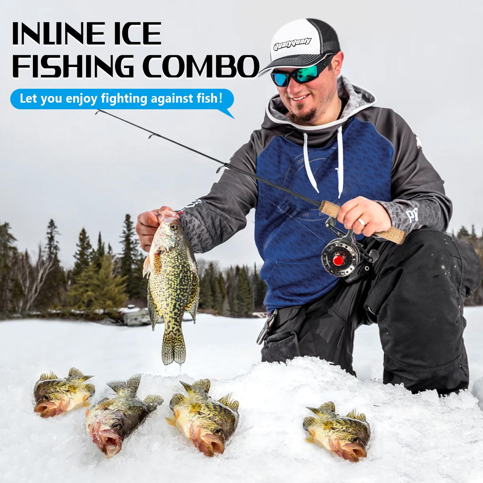 QualyQualy Ice Fishing Rod and Reel Combo 24-28 inch M/ML Inline Ice Fishing Com