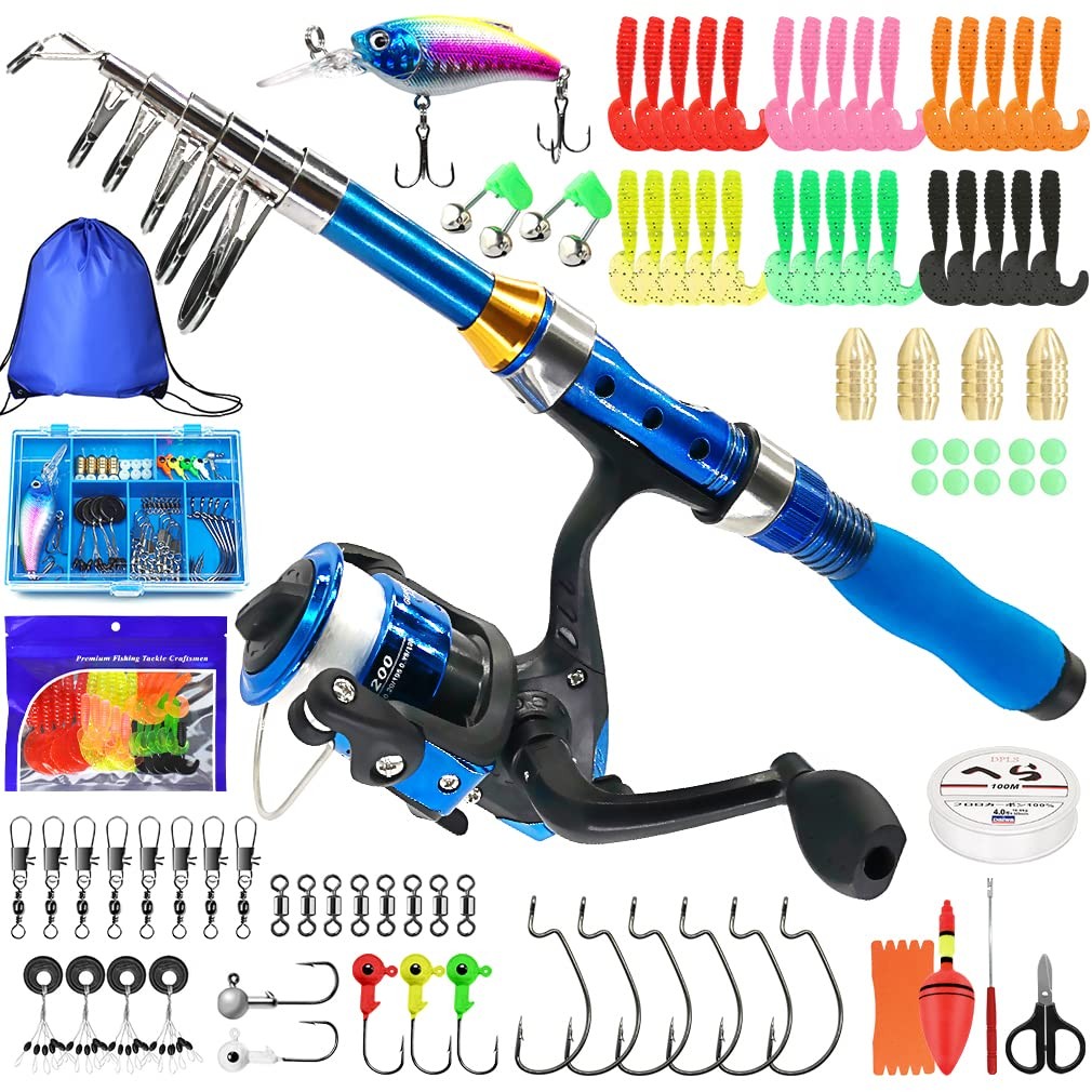 Kilitn Kids Fishing Rod, 1.5M 61Inch 4.92Ft Portable 4.92FT, Blue