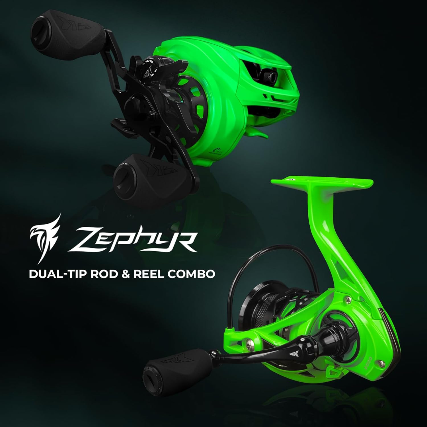 Left Hand Zephyr Dual-Tip Fishing Rod Reel Combo IM6 Graphite 2Pc
