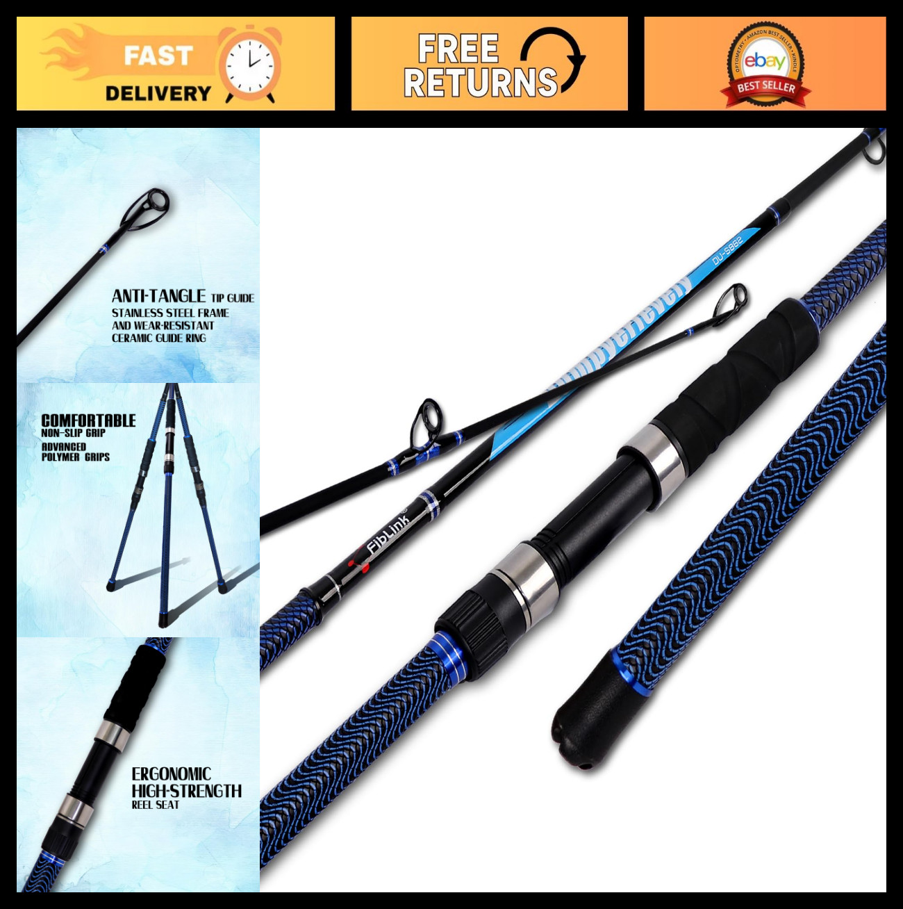 Portable Carbon Surf Fishing Rod – 8’6″ to 15′ Spinning Rod for Saltwater Beach