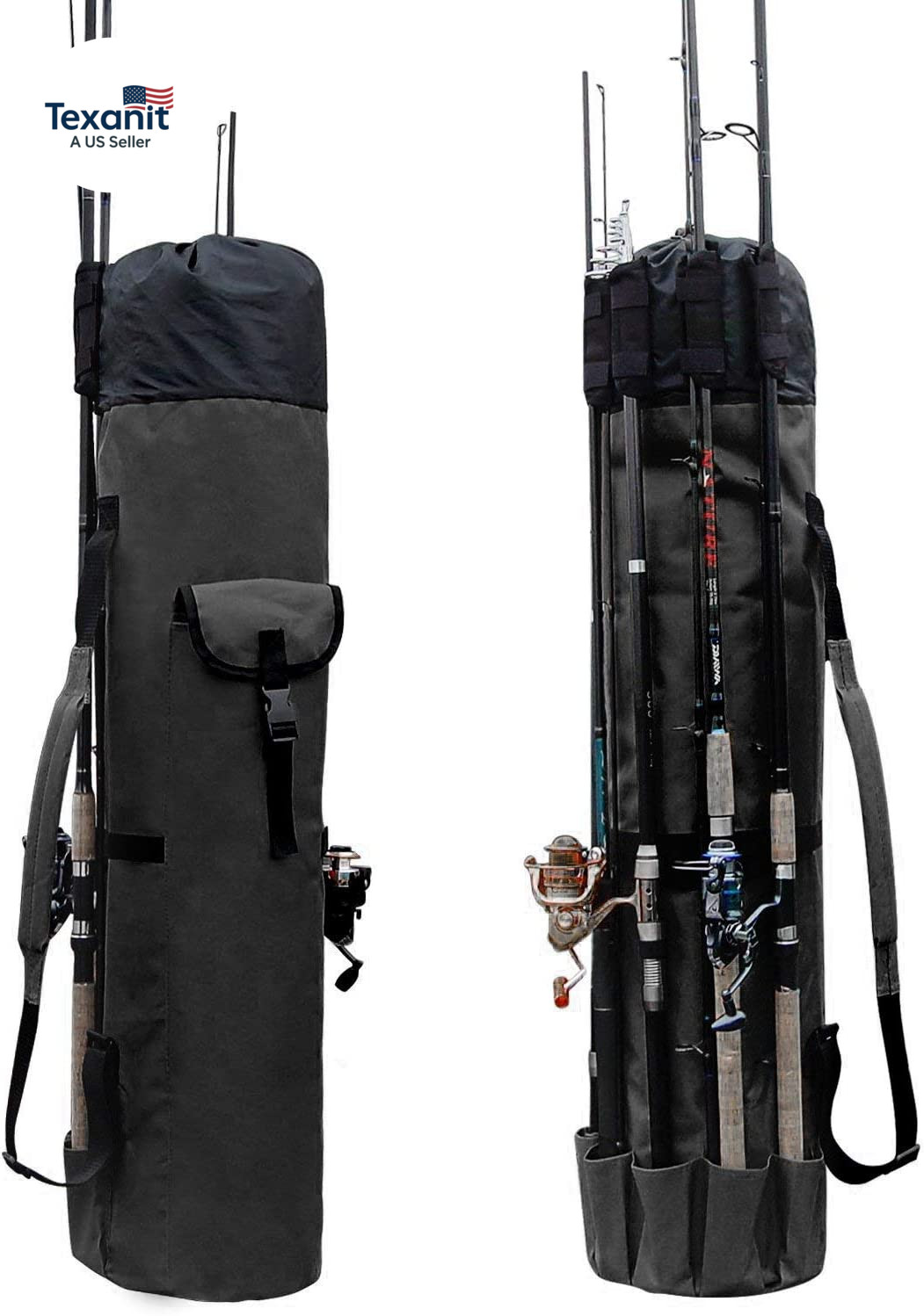 Durable Canvas Fishing Rod & Reel Organizer Bag Travel Carry Case Bag- Holds 5 P