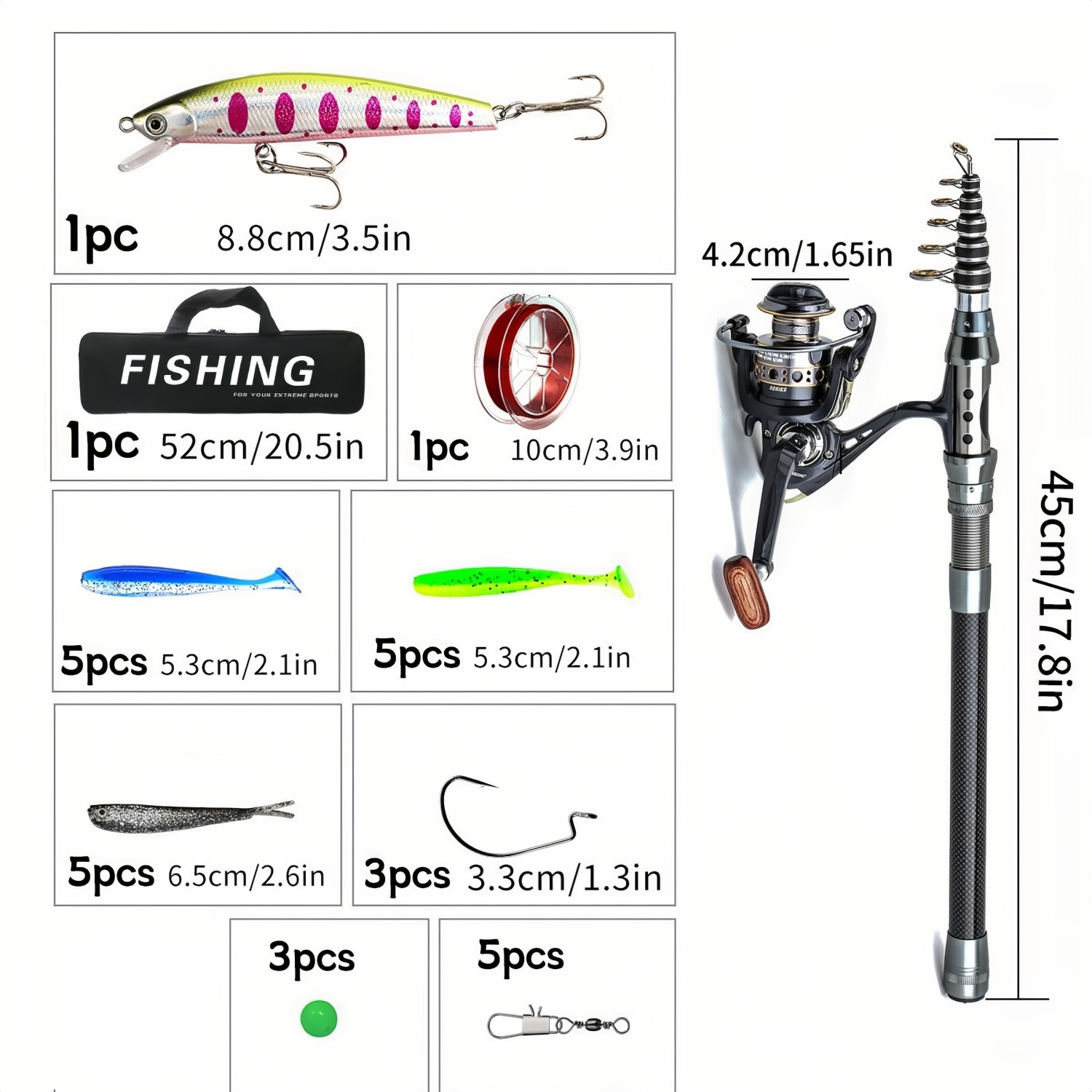 83″ Carbon Fiber Telescopic Fishing Pole Rod Reel Combo Sea Saltwater Freshwater