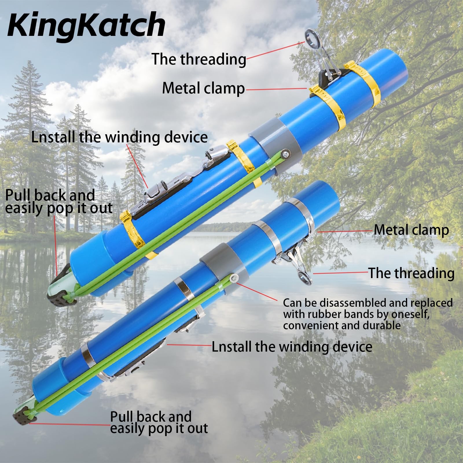 Kingkatch 2026 Upgraded Portable Fishing Catapult Rod Reel Durable Lightweight