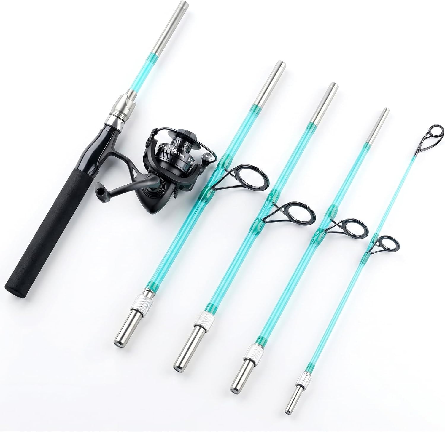 5-Piece Heavy-Duty Solid Fishing Rod Reel Combo with Travel Storage Bag