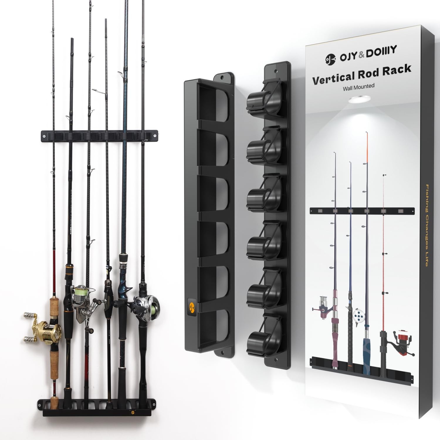 OJYDOIIIY Wall Mount Fishing Rod 1.4 x 4.7 x 14 inches, 1 Pack, 6 Rods