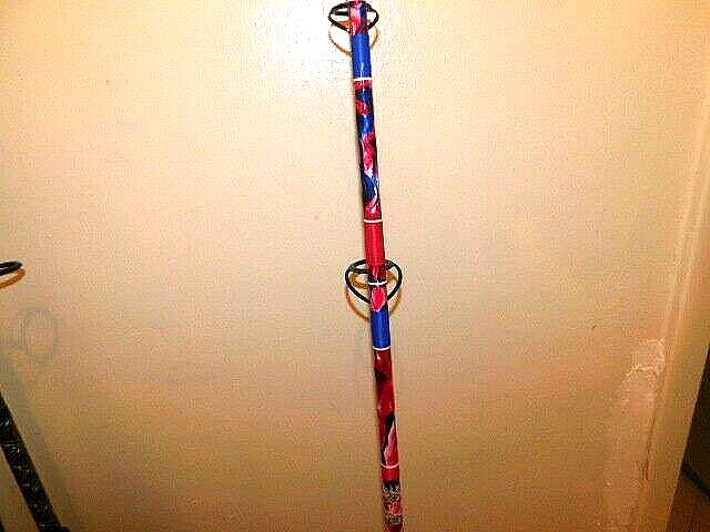 CUSTOM SPINNING ROD 7 FT 25-50 LB RED WHITE BLUE MARBLE NEW