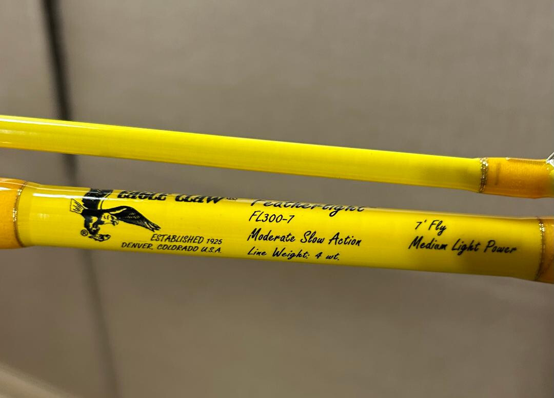 EAGLE CLAW Featherlight 4 Line Weight Fly Rod, 2 Piece (Yellow, 7′) #FL300-7