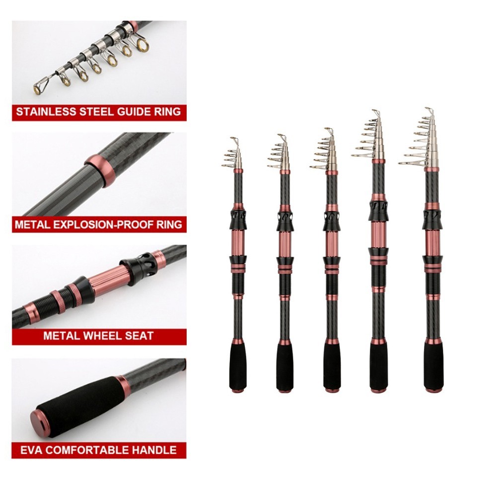Sea Fishing Rod Carbon Fiber Shrink 180cm Black Pink with Reinforced Reel Seat