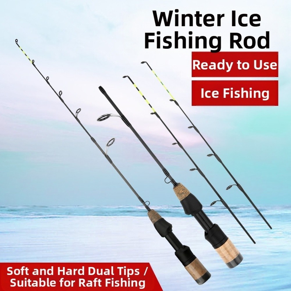 Compact Telescopic 60CM Ice Fishing Rod Carbon Fiber with Dual Tip Shrimp Pole