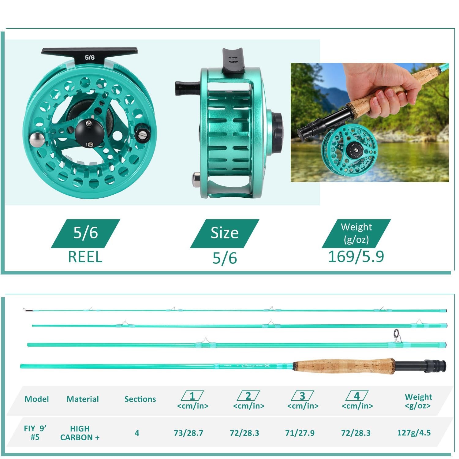 Sougayilang Fly Fishing Combo, 4 Piece 9 Foot Fly Rod Fly Rod and Die Cast Al…