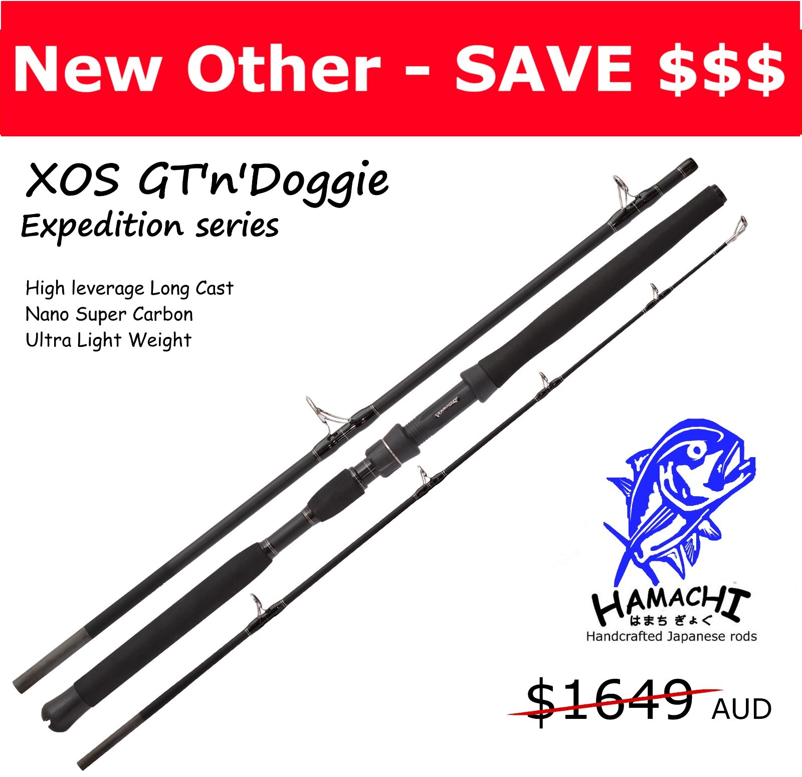 HAMACHI 7’6 XOS GT’n’Doggie Exp 50 – 100lb Japanese spin popper fishing rod pole