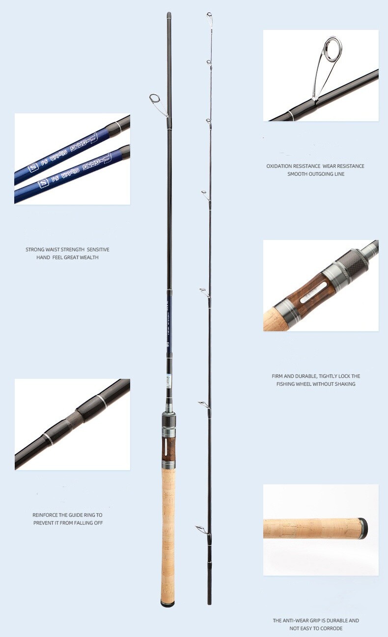 Carbon Fiber Lure Fishing Rod Spinning Casting Rod 1.8m Fishing Pole 2 Sections